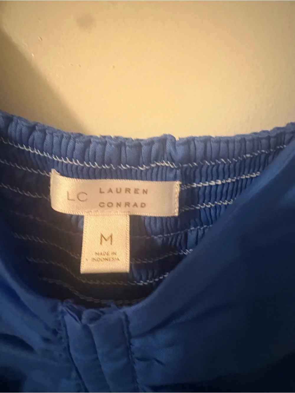 LC Lauren Conrad Royal Blue Smocked Neck Top - Picture 2 of 3